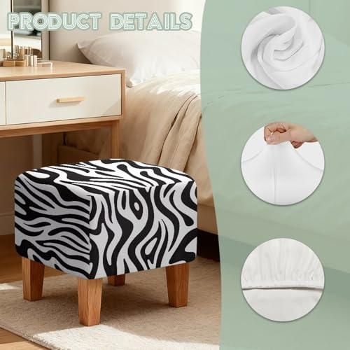 Zebra Stripe Print Ottoman Cover Square, Stretch Ottoman Cover, Anti Dust Ottomans Slipcover Square Washable Foot Stool Covers with Elastic Bottom - color: Zebra Stripe