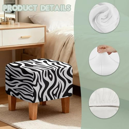 Zebra Stripe Print Ottoman Cover Square, Stretch Ottoman Cover, Anti Dust Ottomans Slipcover Square Washable Foot Stool Covers with Elastic Bottom - color: Zebra Stripe
