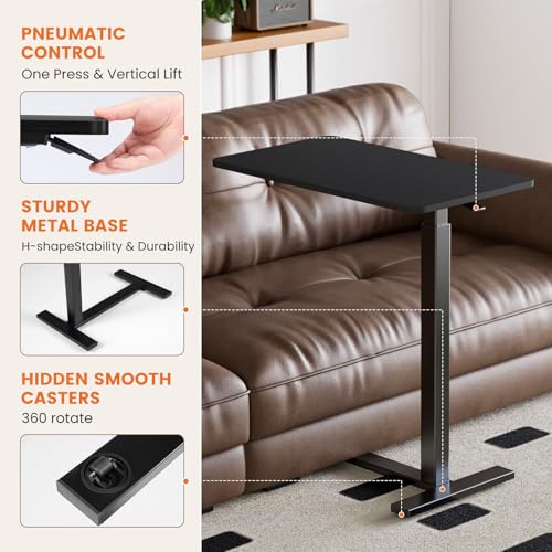 Sweetcrispy Overbed Table, Bedside Table, Mobile Standing Desk | Adjustable Wheels, Rolling Laptop Cart, Hospital Home Use, Space Saving Frame, Dorm, Apartment, Milky - color: Black