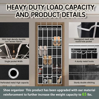 Kotkn Over the Door Shoe Organizer with 30 Breathable Mesh Pockets (2PC-Black) - color: 2PC-Black