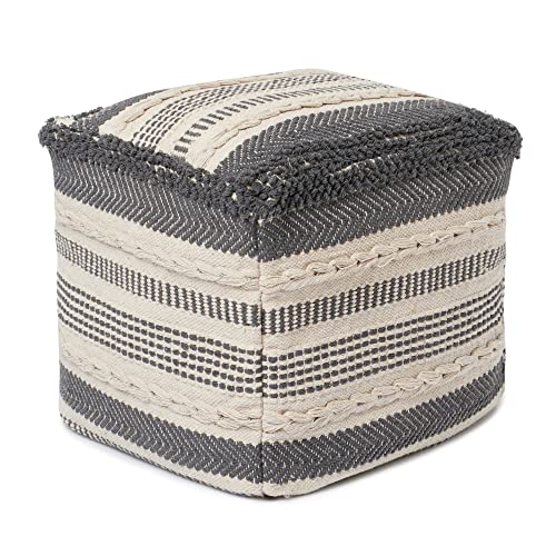 · REDEARTH · Pouf with Filler Cube Bean Bag Pouffe - Precis Descant Gray | 100% Cotton; 17.5"x17.5"x17.5"; Storage Cube, Doubles as Footrest; Boho Decor for Living Room, Bedroom, Nursery, Kidsroom - color: Precis Descant Gray With Filler