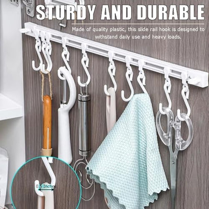 OULIGET Utility Slide Rail Hook,Under Cabinet Kitchen No Punching Hooks for Hanging Utensil,Bathroom Bedroom Office Wall Door Rack with 10 Hooks,15.7 and 11.8 Inches,2Pieces - color: White