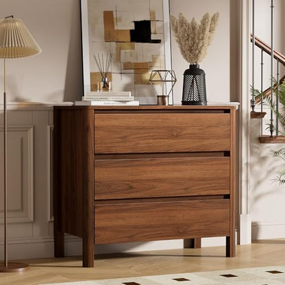 Furniway 31.5" Mid-Century Modern Dresser for Bedroom, 3 Drawer Small Chest of Drawers with Wood Legs, Large Storage Bedroom Dresser, Walnut - size: 3 Drawers