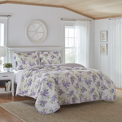 Laura Ashley – Twin Quilt Set, Soft & Lightweight Bedding with Matching Sham, Reversible Floral Room Decor, College Dorm Room Essentials (Keighley Purple) - size: Twin
