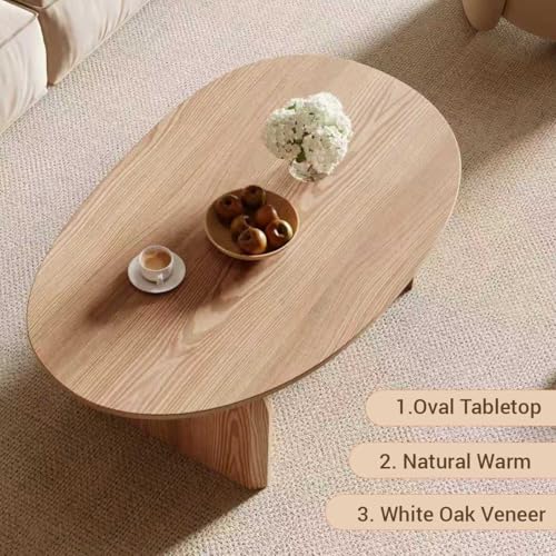 Honyee Modern Oval Coffee Table, Small Coffee Tables for Living Room - Oak Wood Top with Solid Legs, Wooden Center Table Easy Assembly for Living Room &Bedroom,Office, Natural - size: 39.3 inches x 23.6 inches x 16.5 inches