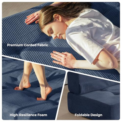 MAXYOYO Foldable Mattress, 8-Inch Tufted Futon Mattress with Handles | Tufted Floor Sofa Bed and Versatile Mattress, Carry Handles for Living Rooms or Guest Rooms, Frame Not Included, Dusty Blue - color: Dusty Blue