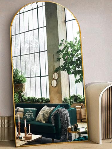 Floor Mirror, 81"41" Arched Full Length Mirror With Stand, Standing Full Body Mirror, Large Wall Mirror, Freestanding, Aluminum Frame - Gold - color: Gold, size: 81"L x 41"W