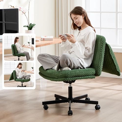 Fizzin Cross Cross Chair Memory Foam Armless with Wheels Home Office Green - color: Green