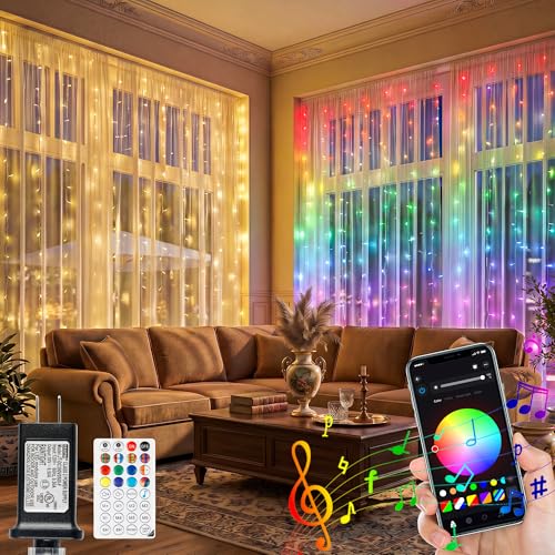 Color Changing Curtain Lights,RGB-IC 8.2x6.6ft with APP&Remote | 280LED, Dynamic with Music Sync, Smart Window Fairy Lights for Bedroom, Backdrop, Wedding, Xmas,Wall,Indoor Outdoor Decor - color: Multicolor, size: 280LED