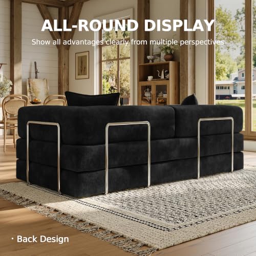 79" Convertible Futon Sofa Bed, Boneless Couch for Living Room | Pet scratch-resistant velour, dual-firmness full-block foam cushions, pull-out sleeper couch, no assembly, Black - color: Black, size: 78IN