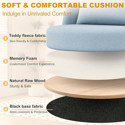 Misolant Vanity Chair with Back, Armless Cute Office Chair with Wheels for Girls, Teddy Fleece Fabric Small Desk Chairs with Adjustable Height, Lumbar Support Pillow, 360°Swivel for Makeup Room, Blue - color: Blue