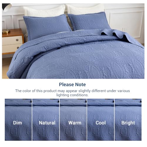 SheRest King Quilt Bedding Set - Grayish Blue Soft Breathable Bed Quilt, Modern Style Embossed Bedspreads, Lightweight Microfiber Reversible Coverlet for All Seasons-3 Pieces (1 Quilt,2 Pillow Shams) - color: Grayish Blue, size: King (104" x 90")