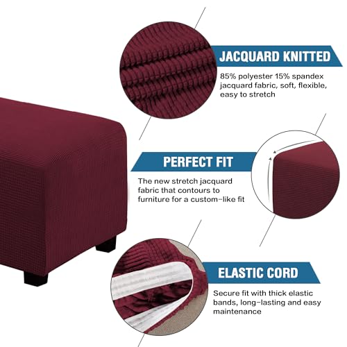 H.VERSAILTEX Ottoman Cover Slipcover Rectangle Fit Length 29'-34' Footrest Sofa Slipcovers Stool Cover Footstool Protector Covers Feature Stretch Soft Jacquard Fabric Removable Washable - Burgundy - color: Wine/Burgundy, size: Rectangle-Large