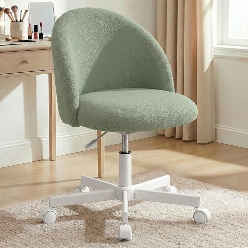 NEO CHAIR Vanity Chair with Wheels, Comfy Adjustable Armless Seat, Green | Small Cozy Teddy Fleece, Padded Comfortable Back Support, Durable Base for Makeup, Reading, Computer Use, or Office Tasks - color: Green