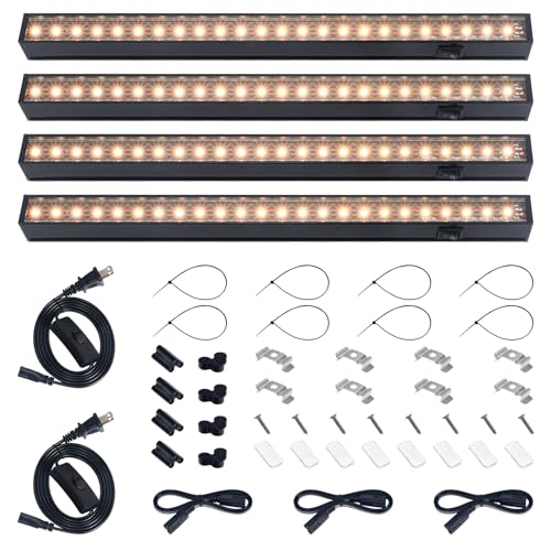 Barrina Grow Lights for Indoor Plant, T5 1FT Full Spectrum, Yellow, 4 Packs | Black Cover LED Grow Light Strips, Linkable, Plant Light for Indoor Plants Growing, 3 Mounting Modes, Separate On/Off - color: Yellow, size: 1ft-black Cover