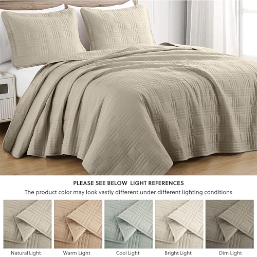 Chezmoi Collection Kingston King Size Bedspread Set, 3-Piece Khaki Oversized Quilted Microfiber Lightweight Bedspread Coverlet (118"x106") for All Seasons - color: Khaki, size: King