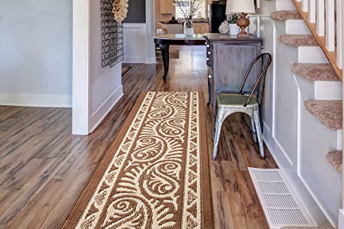 Custom Size Southwestern Tribal Non-Slip Carpet Runner Rug for Long Narrow Hallways, Prevent Slippery Cold Floors, Mayan Brown, 25'' x 3' Doormat Size - color: Mayan / Brown, size: 2'1" x 3' (Rectangular)