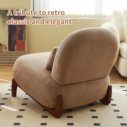 Camel Velvet Slippers Chair with Solid Wooden Legs, Low Profile Design | Cute Armless Accent Chair with Soft Cushion, Comfy Upholstered Side Chairs for Living Room, Bedroom, Balcony or Reading Room - color: Camel