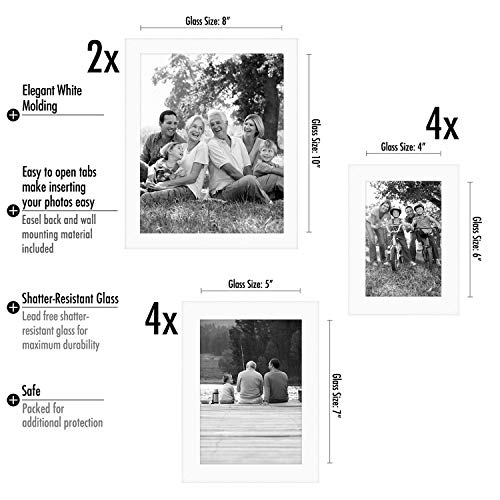 Americanflat Set of 10 Picture Frames with Shatter-Resistant Glass - Gallery Wall Frame Set with Two 8x10, Four 5x7 and Four 4x6 Frames - Signature Collection - White | Includes two 8x10, four 5x7 and four 4x6, shatter-resistant glass, hanging hardware in
