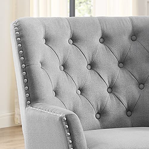 Rosevera Accent Chair and Ottoman Set - Button Tufted Armchair for Living Room, Bedroom, Reading - Mid-Century Modern Lounge Chair Set - Gray - color: Velvet Grey With Ottoman