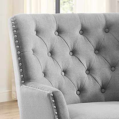 Rosevera Accent Chair and Ottoman Set - Button Tufted Armchair for Living Room, Bedroom, Reading - Mid-Century Modern Lounge Chair Set - Gray - color: Velvet Grey With Ottoman