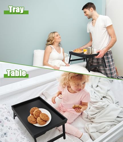 Youpehom Bamboo Bed Tray Table with Folding Legs, Large, Black | Large bamboo bed tray with folding legs, handles and raised edges for meals, laptops, reading and serving in bed. - color: Black, size: Large