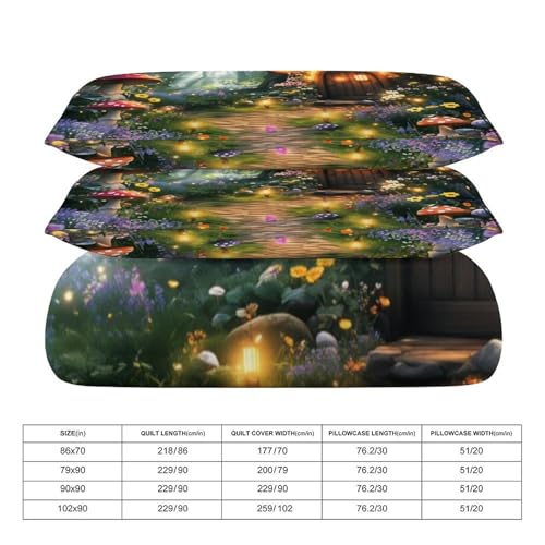 Enchanted Forest 3 Piece Reversible Bedding Set 90"x90",Double Sided Brushed Microfiber Duvet Cover Set with 2 Pillowcases Soft Breathable Comforter Cover for Home - color: Enchanted Forest, size: 90"x90"