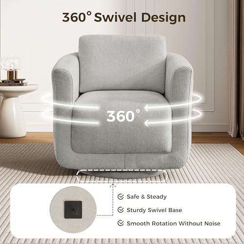 Swivel Accent Chairs Set of 2, Fully Assembled Chenille Barrel Chairs, Gray | 360° Swivel chairs set of 2, 350 lbs capacity, solid wood frame, ergonomic reading chair, modern accent chair for bedroom - color: Grey, size: Set of 2