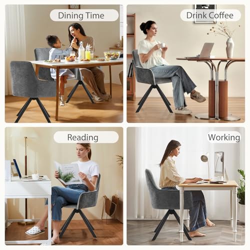 Swivel Dining Chairs Set of 2, Upholstered Dining Room Chairs with Thicken Cushion, 360°Swivel Dining Chairs with Armrests Modern Kitchen Chairs for Lounge, Chenille, Darkgrey - color: Darkgrey, size: Set of 2
