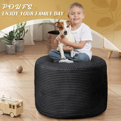 Round Ottoman Foot Rest Pouf for Living Room Couch - Soft Plush Hassock - color: Black
