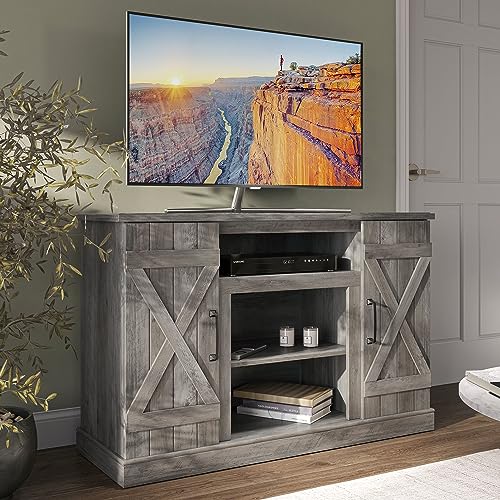 BELLEZE 47 Inch TV Stand & Media Entertainment Center TV Cabinet with Storage for TVs up to 50 Inch Console Table with Open Storage Shelves & Cabinets, Gray Wash - color: Gray Wash, style: 47"