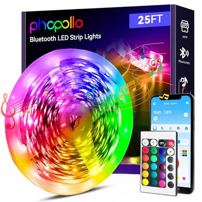 Led Strip Light, 25ft led Light Strips with Remote & App,Music Sync Mode with Mic, Smart Flexible 24V Led Lights for Bedroom Ceiling, Party,Stairs,USB Powered - size: Bluetooth 25FT