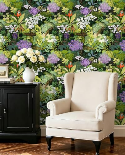 Peel and Stick Wallpaper Floral Renter Friendly Wallpaper | Stick On Removable Boho Leaf Contact Paper Tropical Rainforest Wallpaper for Kitchen Wall Decor,17.5 x 118 in