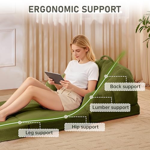 wanan Folding Sofa Bed, 3-in-1 Convertible Boneless Couch with Handle, Floor Lounger & Sleeper Chair for Adults, Comfy Folding Couch Single Sofa for Living Room Bedroom, Green - color: Green