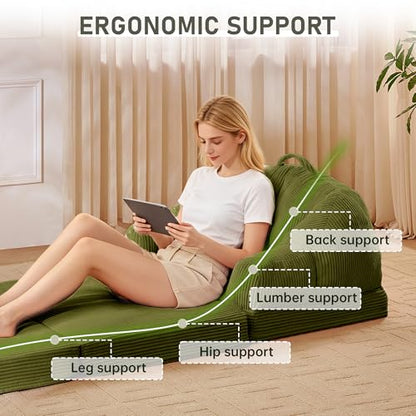 wanan Folding Sofa Bed, 3-in-1 Convertible Boneless Couch with Handle, Floor Lounger & Sleeper Chair for Adults, Comfy Folding Couch Single Sofa for Living Room Bedroom, Green - color: Green
