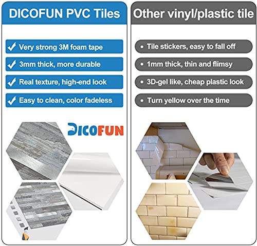 DICOFUN 10-Sheet Peel and Stick Backsplash Wall Tile, PVC Kitchen Backsplash Peel and Stick in Distressed Wood, 9.4 sq.ft - color: Distressed Wood and Metal Silver, size: 10 Sheets, 12’’x12’’x0.12’’