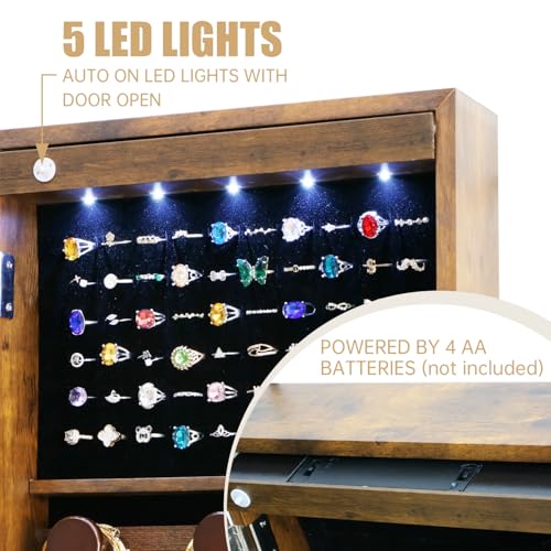 Full Length Mirror Jewelry Cabinet Organizer Lockable Door Wall-Mounted Jewelry Armoire with Shelves and Behind the Door Storage Rustic Brown - color: Rustic Brown, size: 43.3*12.4 Standard Mirror