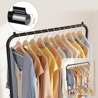 Standard Clothes Garment Rack, Portable Double Clothing Rack with Wheels and Bottom Shelf, Rolling Wardrobe Rack for Bedroom, Laundry Room, Black