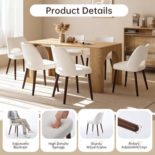 GarveeHome Dining Chairs Set of 4, Modern Hollow Back Dining Room Chair | Upholstered Kitchen Chairs with Adjustable Foot Pads, Wooden Dinner Chair for Kitchen Dining Room, White - color: Hollow White-brown Legs
