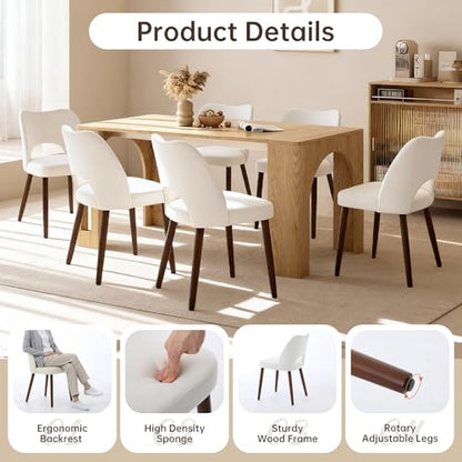 GarveeHome Dining Chairs Set of 4, Modern Hollow Back Dining Room Chair | Upholstered Kitchen Chairs with Adjustable Foot Pads, Wooden Dinner Chair for Kitchen Dining Room, White - color: Hollow White-brown Legs