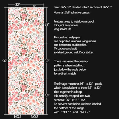 Pink Flowers Peel and Stick self Adhesive Wallpaper Floral - 96''x32'' - color: X13, size: 96"x32"