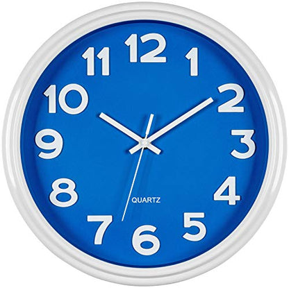 Bernhard Products Blue Wall Clock 12.5 Inch Silent Non-Ticking Modern Stylish Quartz Clocks for Home Kitchen Office Bedroom Boy's Room Nursery Kids School Classroom Battery Operated Easy to Read - style: True Blue