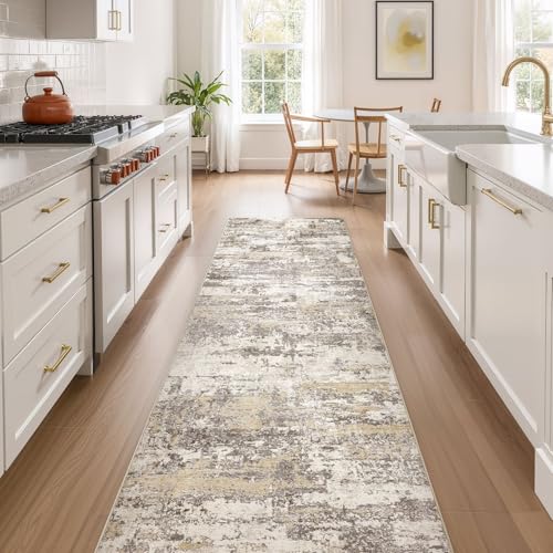 3x10 Runner Rug, Abstract Washable Hallway Rugs, Gold Brown | Modern Non-Slip Stain Resistant Soft Low Pile Carpet for Kitchen, Entryway, Bedroom, Bathroom Home Decor - color: Gold Brown, size: 3' x 10'(Runner)