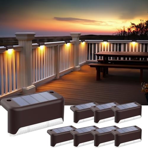 SOLPEX Solar Fence Lights Outdoor, Solar Step Lights Waterproof LED Deck Lights for Stair, Balcony, Railing, Front Porch, Yard, Garden and Patio Decor (8 Pack Warm White) - size: 8