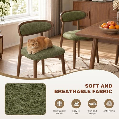 Wooden Dining Chairs Set of 4, Modern Fabric Upholstered Dining Room Chair, Kitchen Side Chairs, Farmhouse Dinner Chair with Curved Back for Kitchen, Green - color: Green, size: Set of 4