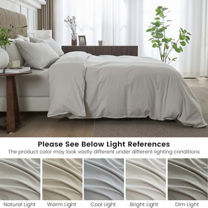 BISELINA French Linen Duvet Cover Set 3pcs with Hidden Zipper Closure Natural Flax Cotton Blend Solid Color Soft Breathable Luxury Farmhouse Bedding - Full Size, Khaki Grey - color: Khaki Grey, size: Full