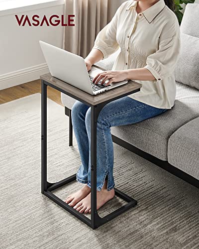 VASAGLE C-Shaped End Table, Side Table for Sofa with Metal Frame | Couch Table, Small TV Tray Table for Living Room, Bedroom, Greige and Black, Barnet Collection ULET353B02 - color: Greige + Black