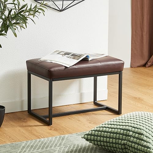 Glitzhome Ottoman Bench, Modern PU Leather Vanity Stools Chairs with Metal Frame, Makeup Stool Padded Foot Rest Stool for Living Room Vanity, Entryway, Bathroom, Brown - color: Brown