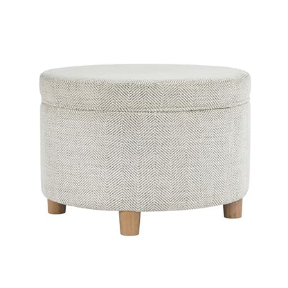 HomePop 24" Large Round Storage Ottoman - Cream Chevron Woven - color: Cream Chevron Woven