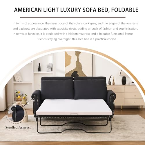 Queen Pull Out Sofa Bed, 74' Large Convertible Sleeper Sofa, 2 Seater Loveseat Sofa-Bed with Queen Size Mattress for Living Room Small Spaces Apartment Studio, Dark Gray - color: Dark Gray, size: Convertible Sleeper Sofa Bed-2 seat